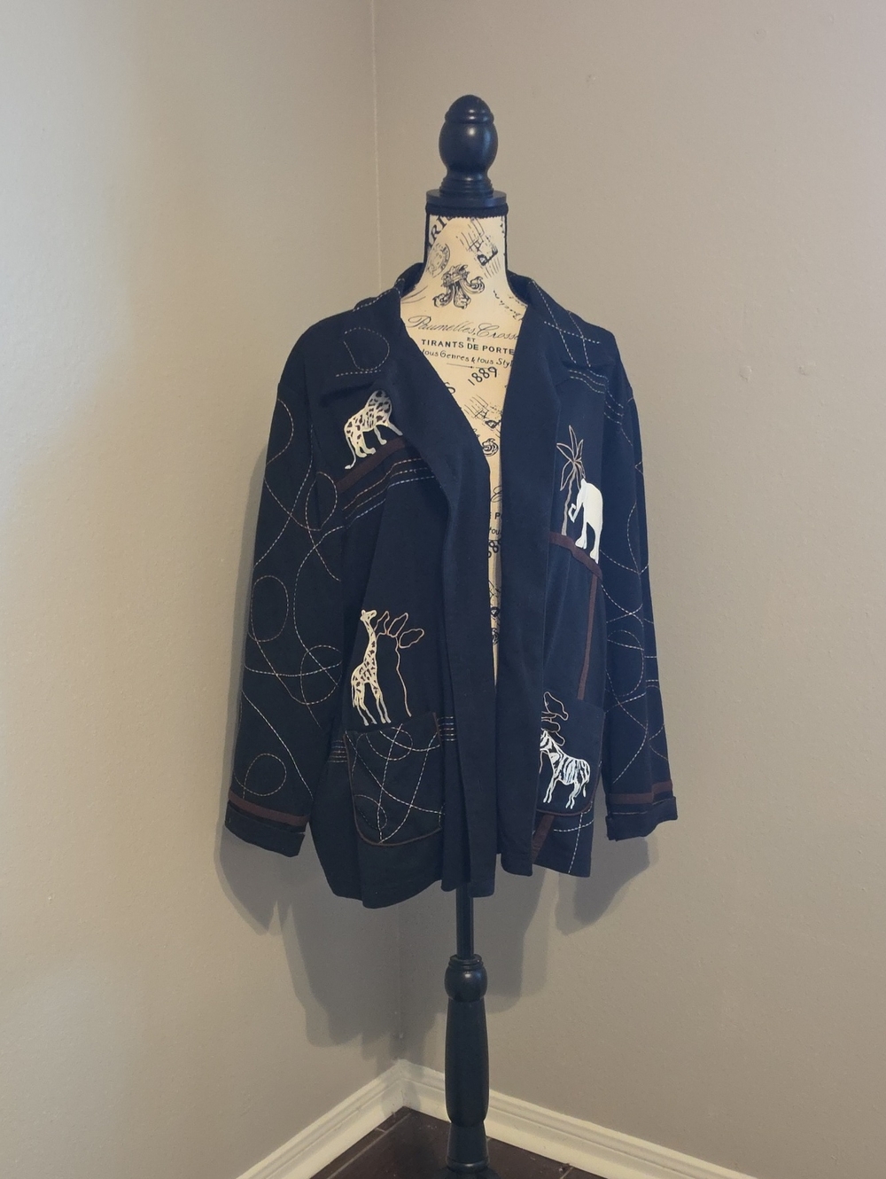 Women's Allison Daley Navy Embroidered Animal Motif Bomber Jacket